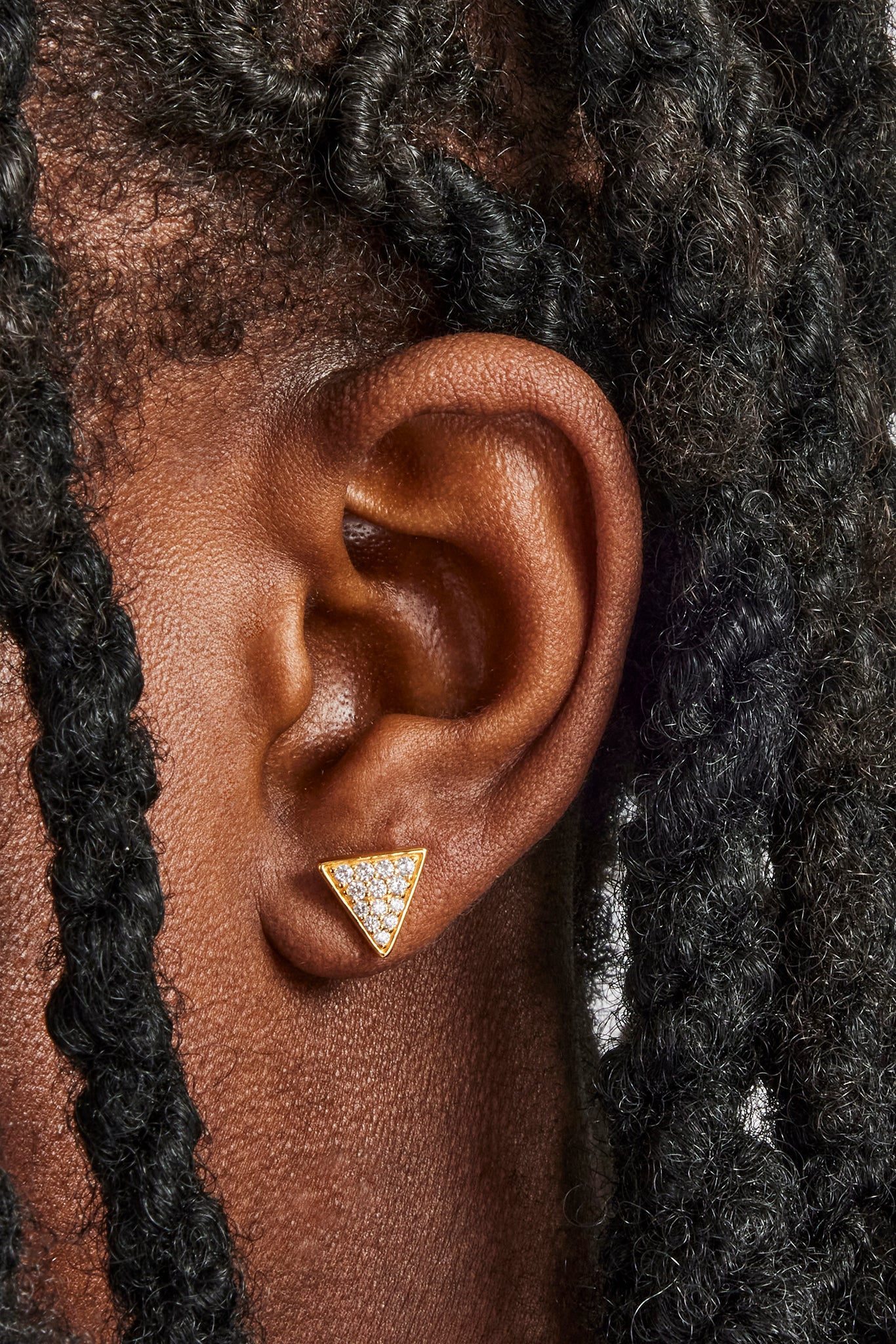 Iced Pave Triangular Stud Earrings - 10mm - Gold